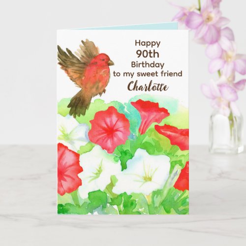 Happy 90th Birthday Special Friend Petunias Finch Card