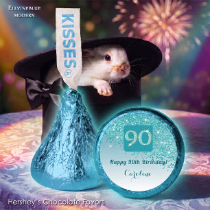 Happy 90th Birthday Teal Blue Glitter Sweet  Hershey®'s Kisses®