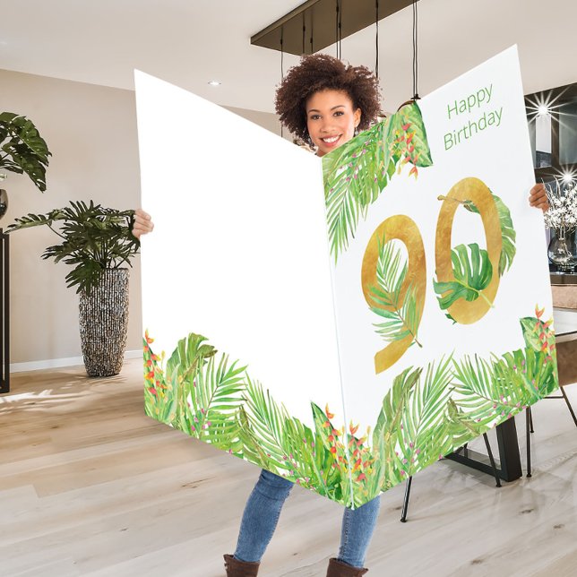 Happy 90th Birthday Tropical Leaf Jumbo Number 90 Card (Creator Uploaded)