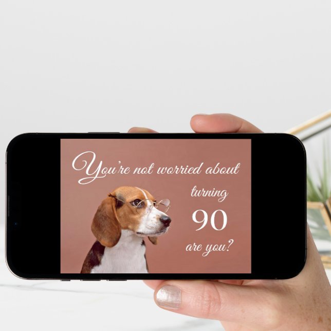 Happy 90th birthday, worried beagle card (Front Digital)