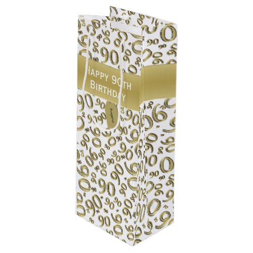 Happy 90th Random Number Pattern GoldWhite Wine Gift Bag