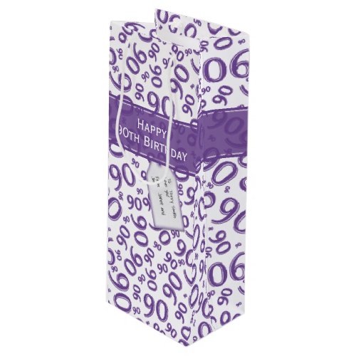 Happy 90th Random Number Pattern PurpleWhite Wine Gift Bag