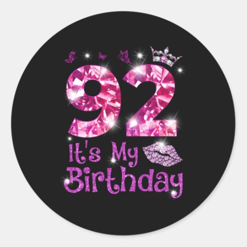 Happy 92 ItS My Crown Lips 92Nd Classic Round Sticker