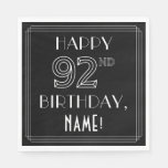 [ Thumbnail: Happy 92nd Birthday; Art Deco Style; Custom Name Napkins ]
