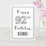 [ Thumbnail: Happy 92nd Birthday, Art Deco Style W/ Custom Name Card ]