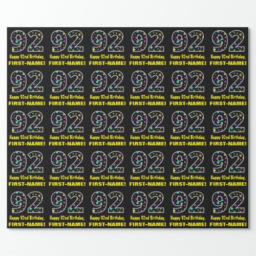 Happy 92nd Birthday Fun Colorful Stars Pattern 92 Wrapping Paper