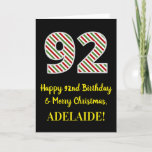 [ Thumbnail: Happy 92nd Birthday & Merry Christmas, Custom Name Card ]