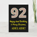 [ Thumbnail: Happy 92nd Birthday & Merry Christmas, Custom Name Card ]