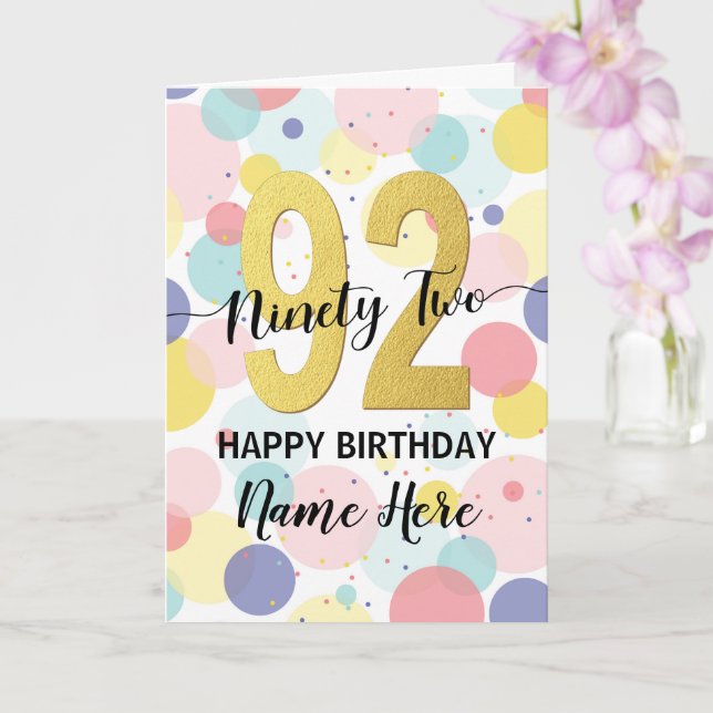 Happy 92nd Birthday Pastel Rainbow Gold Woman Card (Orchid)