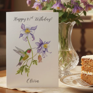 Happy 93rd Birthday Columbine with Hummingbird Card