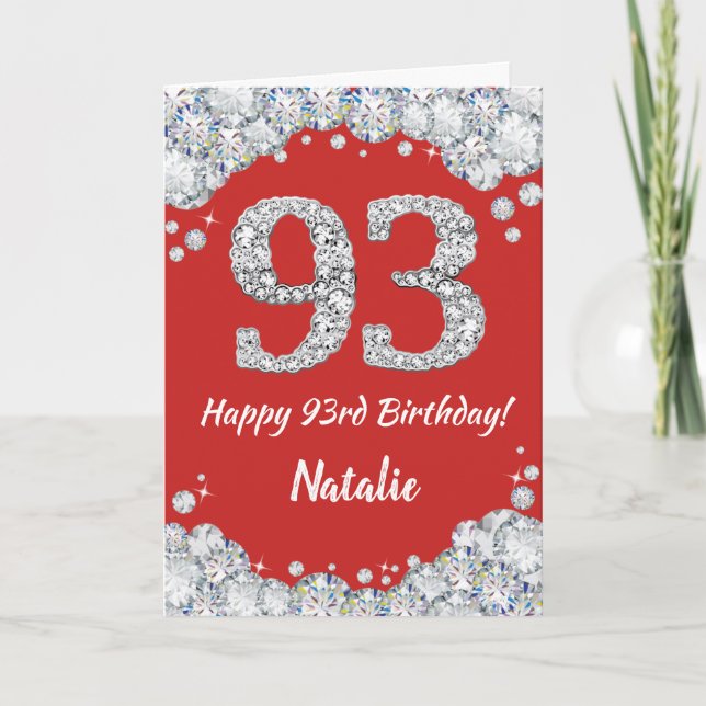 Happy 93rd Birthday Red and Silver Glitter Card (Front)