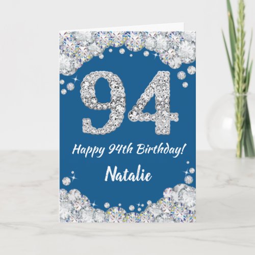 Happy 94th Birthday Blue and Silver Glitter Card