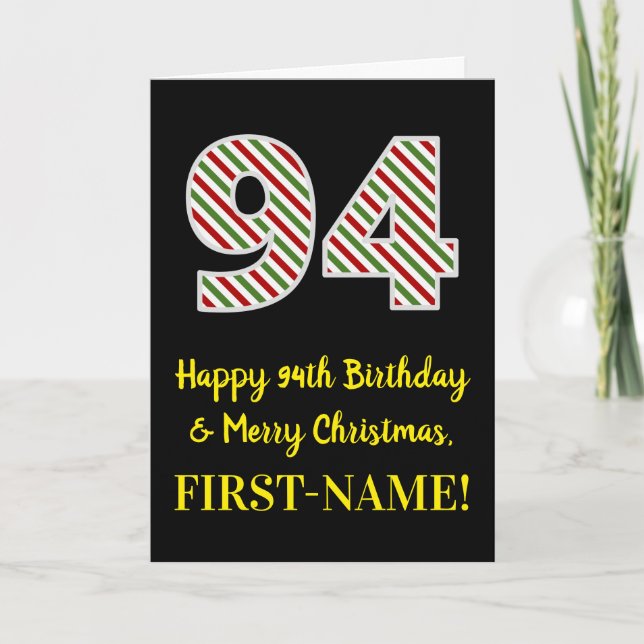 Happy 94th Birthday & Merry Christmas, Custom Name Card (Front)