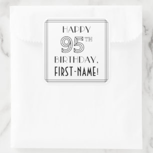 HAPPY 95TH BIRTHDAY, Art Deco Style, Custom Name Square Sticker