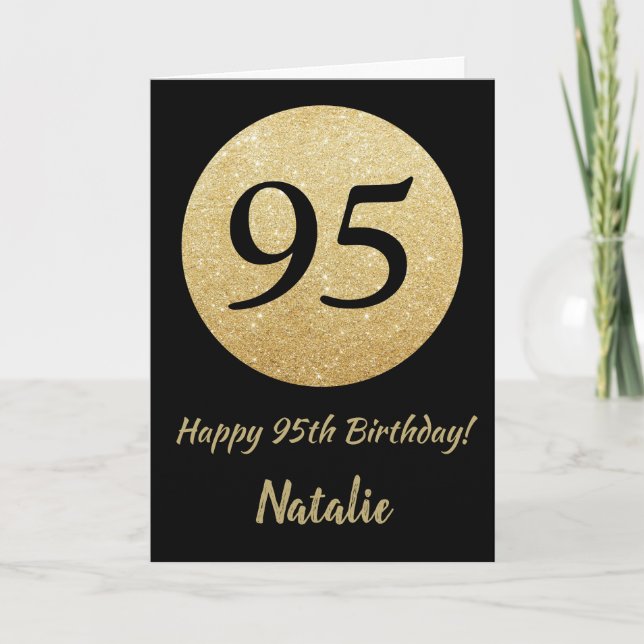 Happy 95th Birthday Black and Gold Glitter Card (Front)