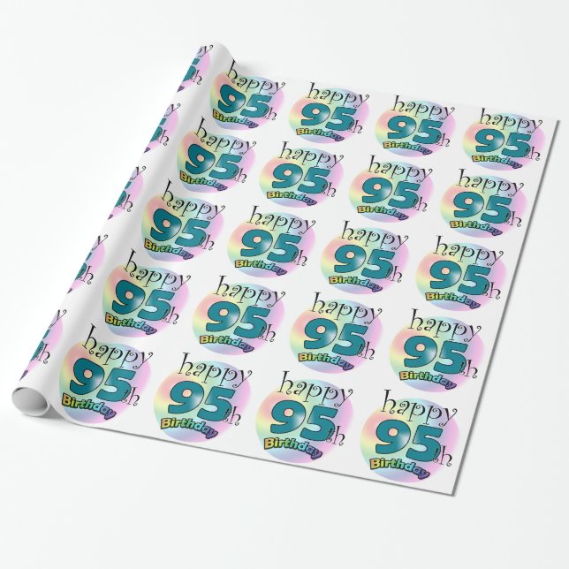Happy 95th Birthday (blauw) Wrapping Paper (Unrolled)
