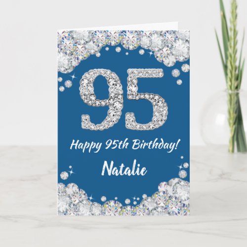 Happy 95th Birthday Blue and Silver Glitter Card