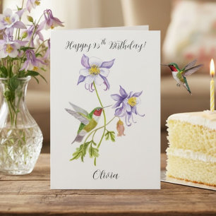 Happy 95th Birthday Columbine with Hummingbird Card