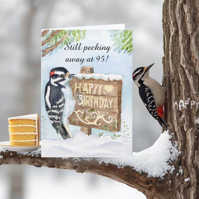 Happy 95th Birthday Downy Woodpecker Card (Creator Uploaded)