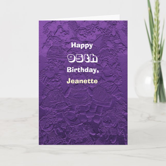 Happy 95th Birthday Greeting Card Purple Dolls (Front)