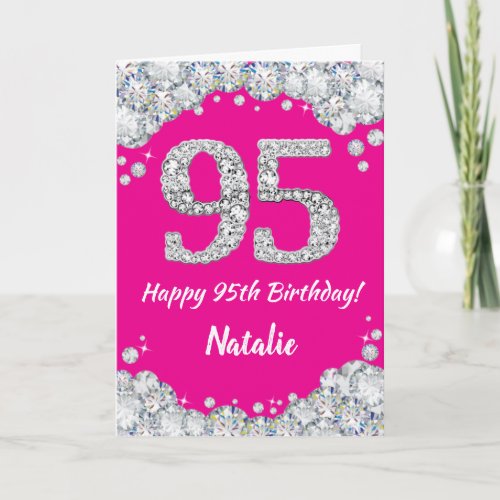 Happy 95th Birthday Hot Pink and Silver Glitter Card