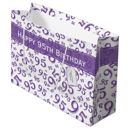 Happy 95th Birthday Number Pattern Purple Large Gift Bag