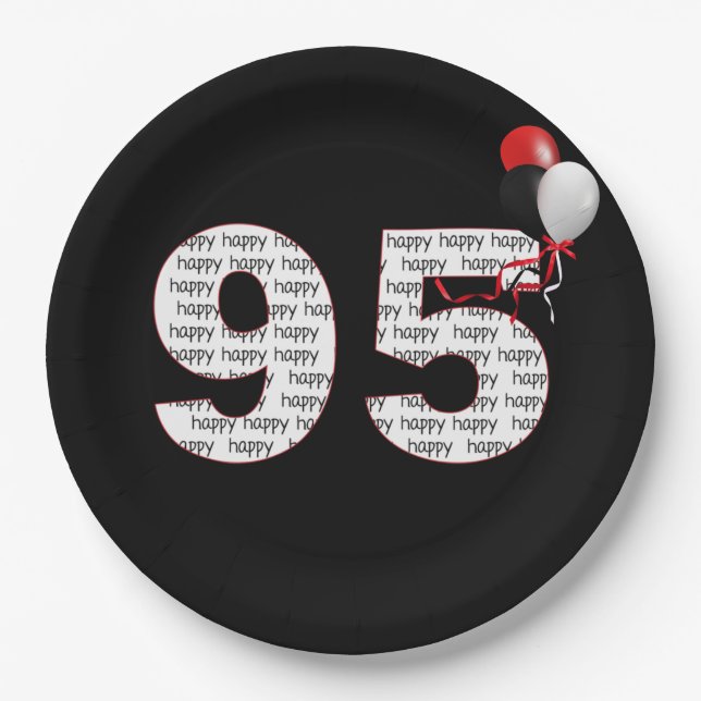 Happy 95th Birthday On Black Paper Plates (Front)