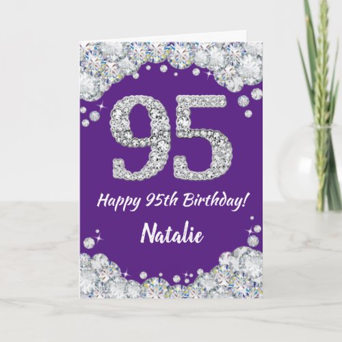 Happy 95th Birthday Purple and Silver Glitter Card