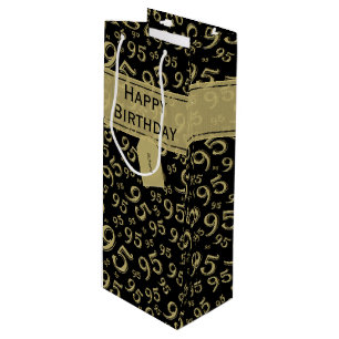 Happy 95th Random Number Pattern Black/Gold Wine Gift Bag