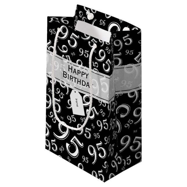 Happy 95th Random Number Pattern Black/White Small Gift Bag (Front Angled)
