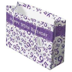 Happy 95th Random Number Pattern Purple/White Large Gift Bag