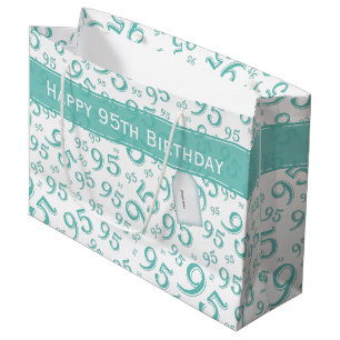 Happy 95th Random Number Pattern Teal/White Large Gift Bag