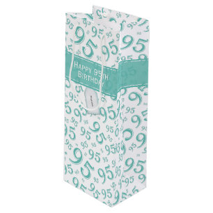 Happy 95th Random Number Pattern Teal/White Wine Gift Bag