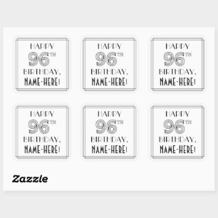 HAPPY 96TH BIRTHDAY, Art Deco Style, Custom Name Square Sticker