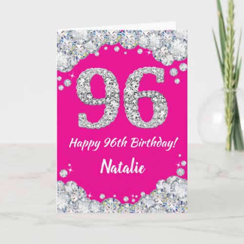 Happy 96th Birthday Hot Pink and Silver Glitter Card