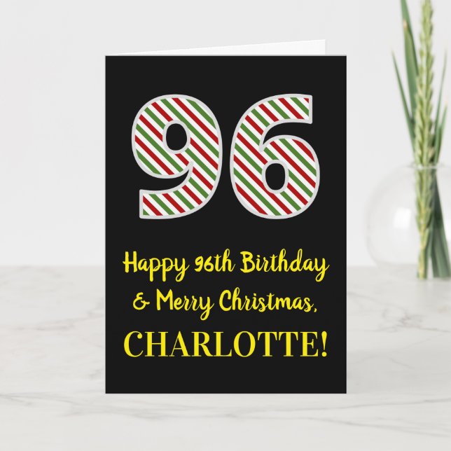 Happy 96th Birthday & Merry Christmas, Custom Name Card (Front)