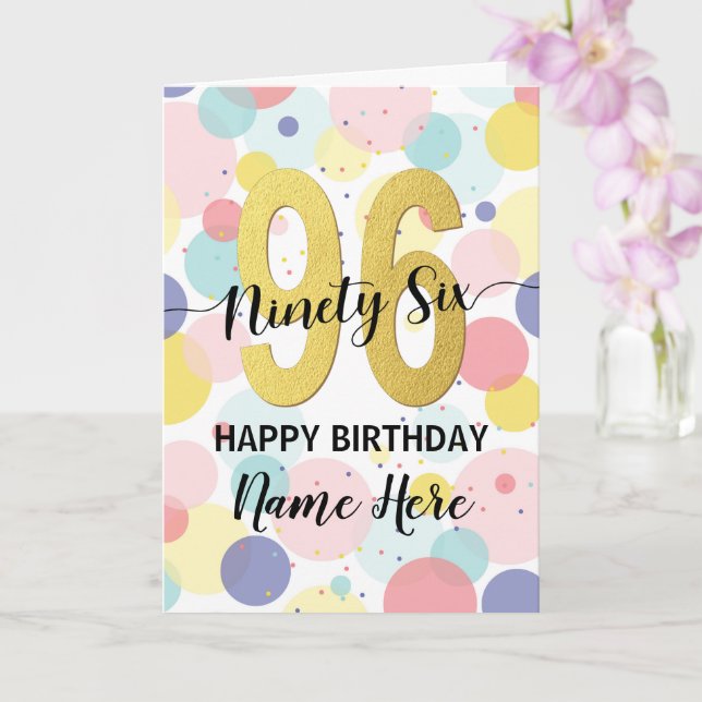 Happy 96th Birthday Pastel Rainbow Gold Woman Card (Orchid)