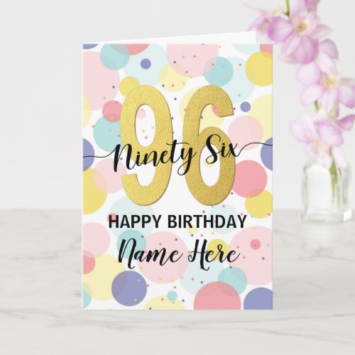 Happy 96th Birthday Pastel Rainbow Gold Woman Card