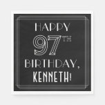 [ Thumbnail: Happy 97th Birthday; Art Deco Style; Custom Name Napkins ]