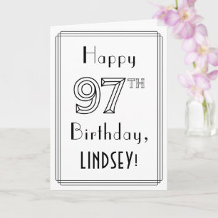 Happy 97th Birthday, Art Deco Style w/ Custom Name Card