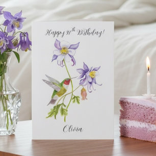 Happy 97th Birthday Columbine with Hummingbird Card