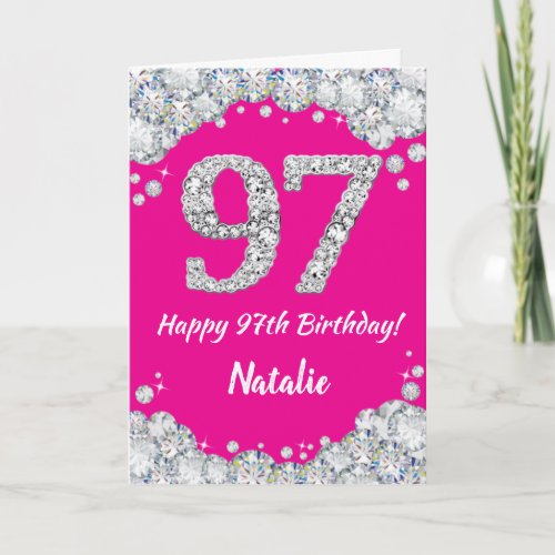 Happy 97th Birthday Hot Pink and Silver Glitter