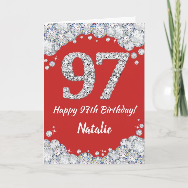 Happy 97th Birthday Red and Silver Glitter Card (Front)