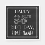 [ Thumbnail: Happy 98th Birthday; Art Deco Style; Custom Name Napkins ]
