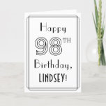 [ Thumbnail: Happy 98th Birthday, Art Deco Style W/ Custom Name Card ]