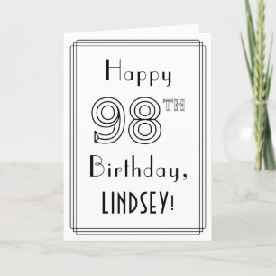 Happy 98th Birthday, Art Deco Style w/ Custom Name Card