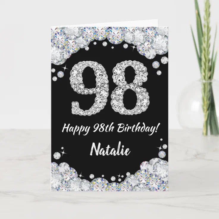 Happy 98th Birthday Black And Silver Glitter Card Zazzle 4823