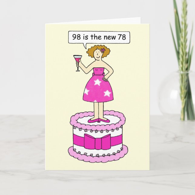 Happy 98th Birthday Cartoon Humor Card (Front)