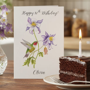 Happy 98th Birthday Columbine with Hummingbird Card