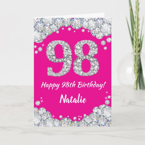 Happy 98th Birthday Hot Pink and Silver Glitter Card